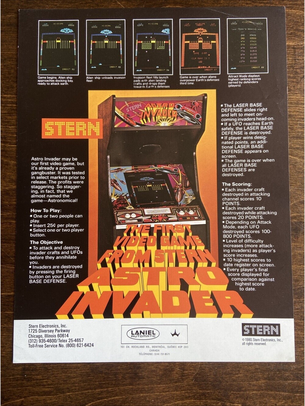 Stern Astro Invader Arcade FLYER Original Ad 1980 Promo Poster Not PCB